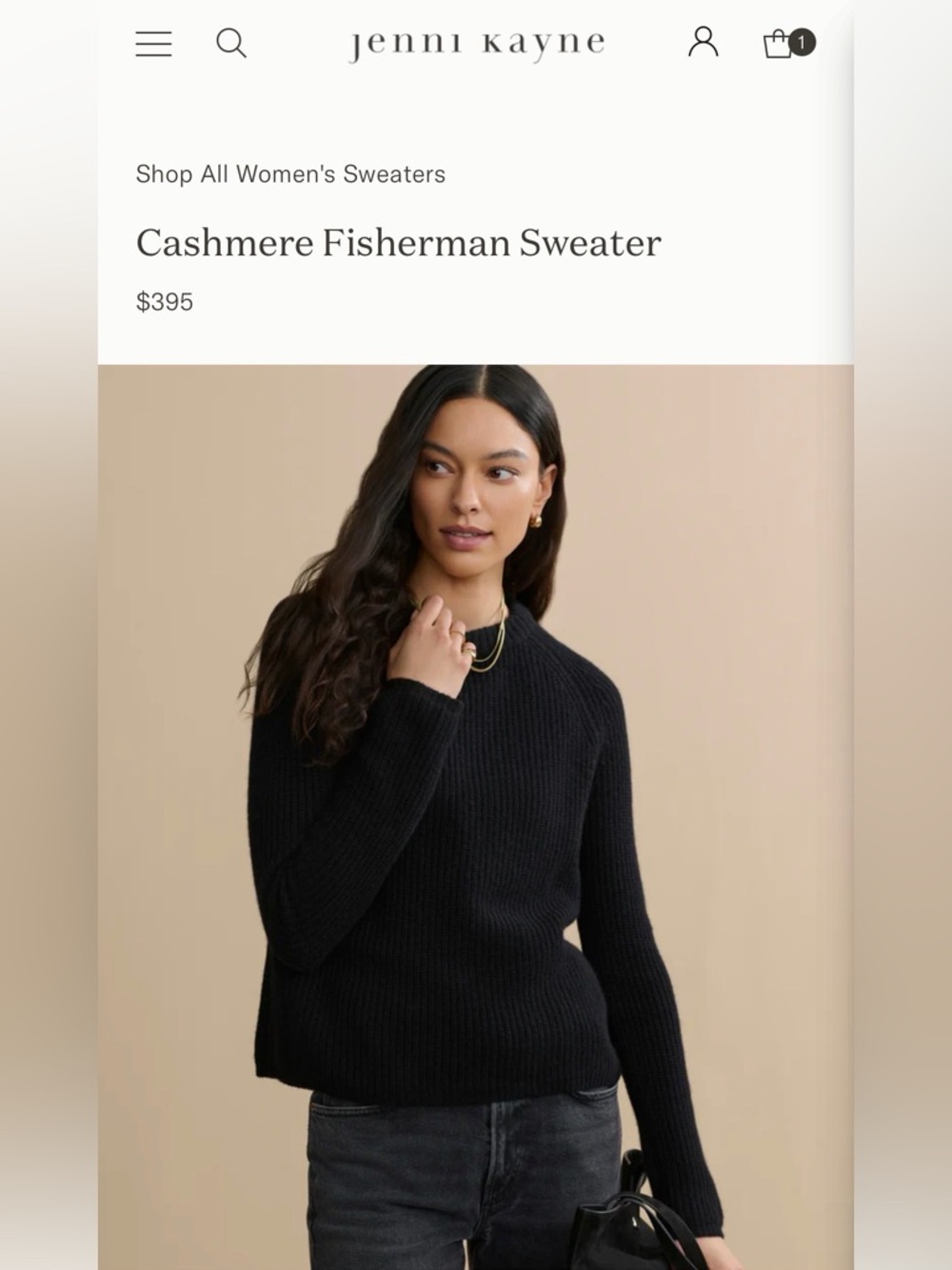 JENNI KAYNE Cashmere Fisherman Sweater - BLACK